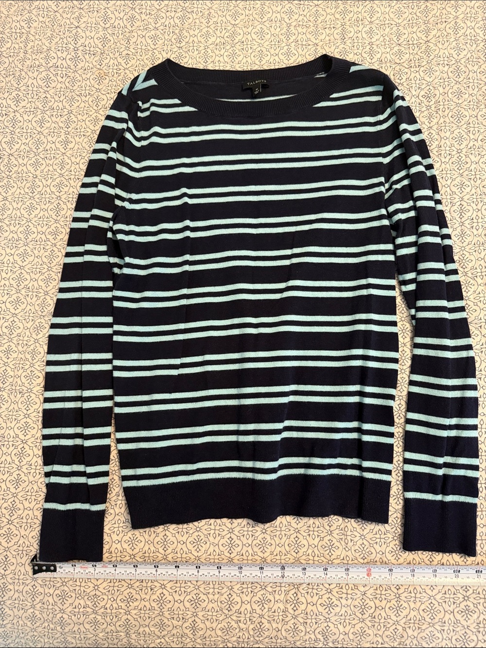 Talbots Navy and Light Blue Striped Sweater Top